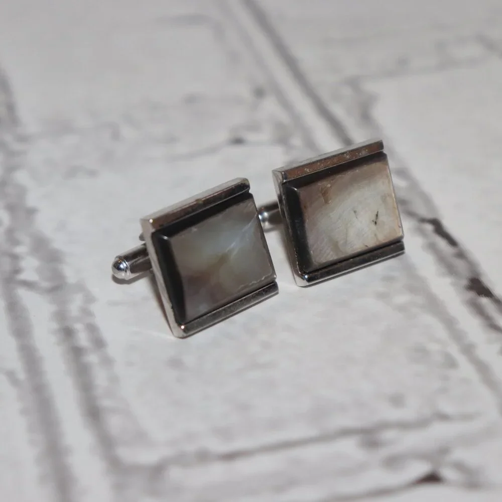 🤎✨ Vintage Silver & Brown Shell Cufflinks by Dante (.75